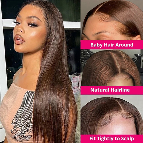 Firieya Chocolate Brown Wig Straight Hair 5x5 Lace Closure Wig Glueless Human Hair Wigs HD Lace