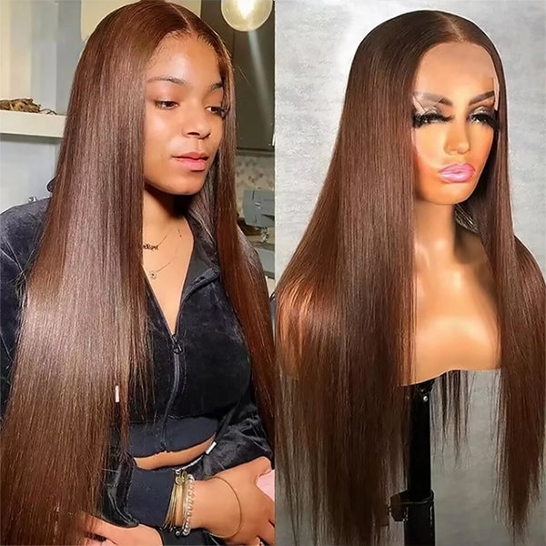 Firieya Chocolate Brown Wig Straight Hair 5x5 Lace Closure Wig Glueless Human Hair Wigs HD Lace