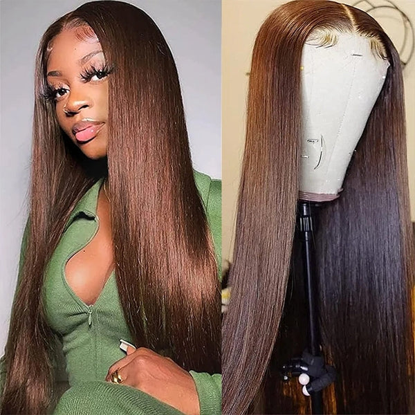 Firieya Chocolate Brown Wig Straight Hair 5x5 Lace Closure Wig Glueless Human Hair Wigs HD Lace