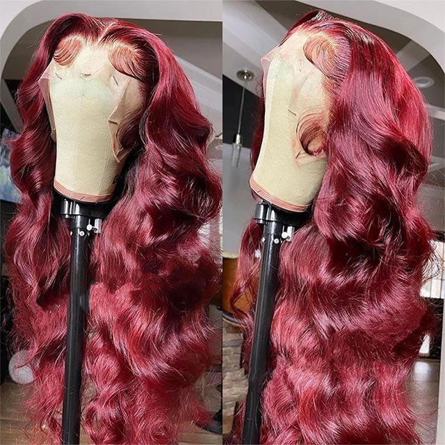 Firieya 99J Burgundy Wigs Body Wave Glueless Human Hair Wigs 5x5 Tansparent Lace Closure Wig