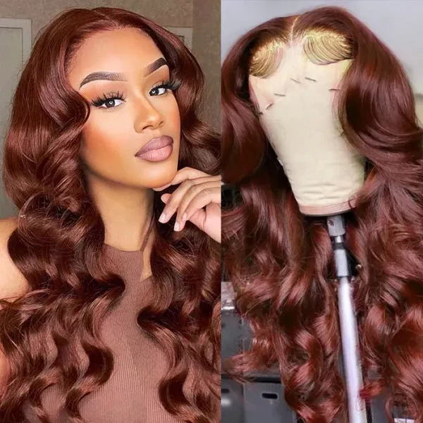 Firieya Reddish Brown Body Wave 5x5 Lace Closure Wig Human Hair Natural Density Auburn Copper Color