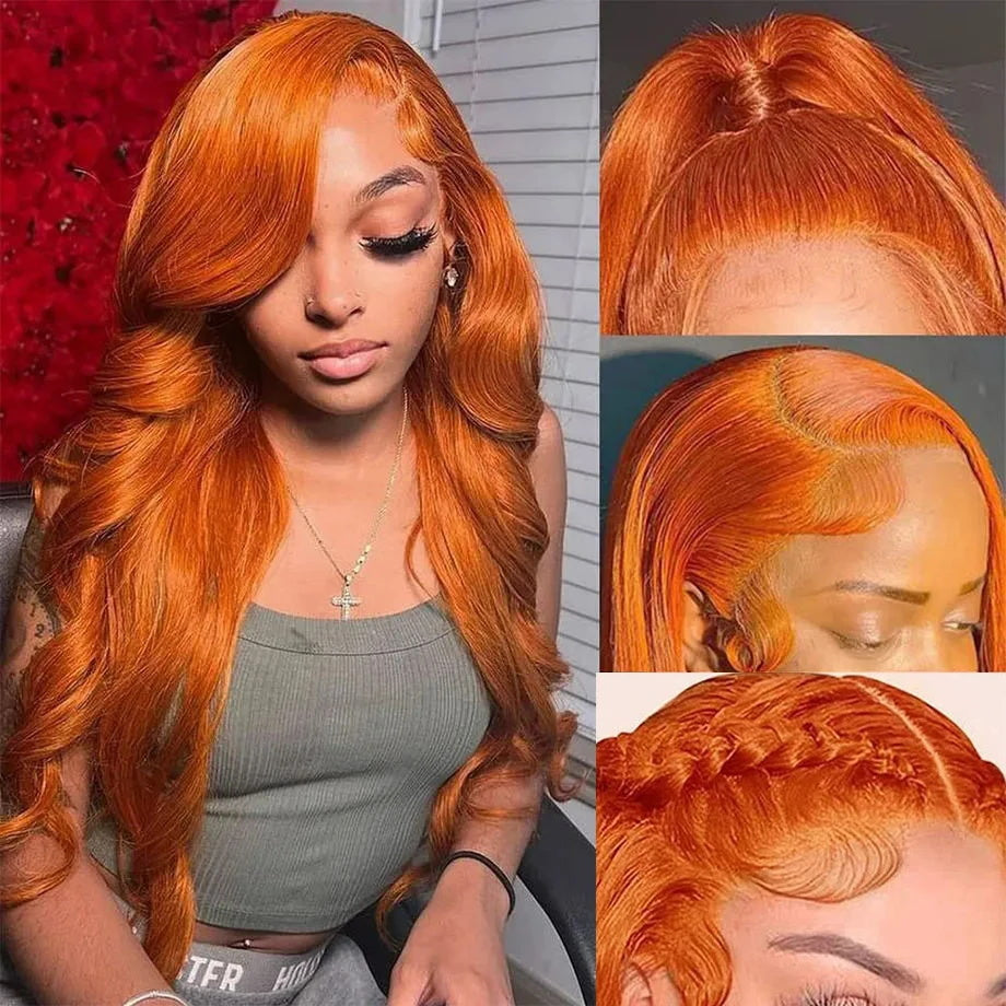 Firieya Ginger Orange Body Wave Human Hair Wigs Transparent 5x5 Lace Closure Human Hair Wig