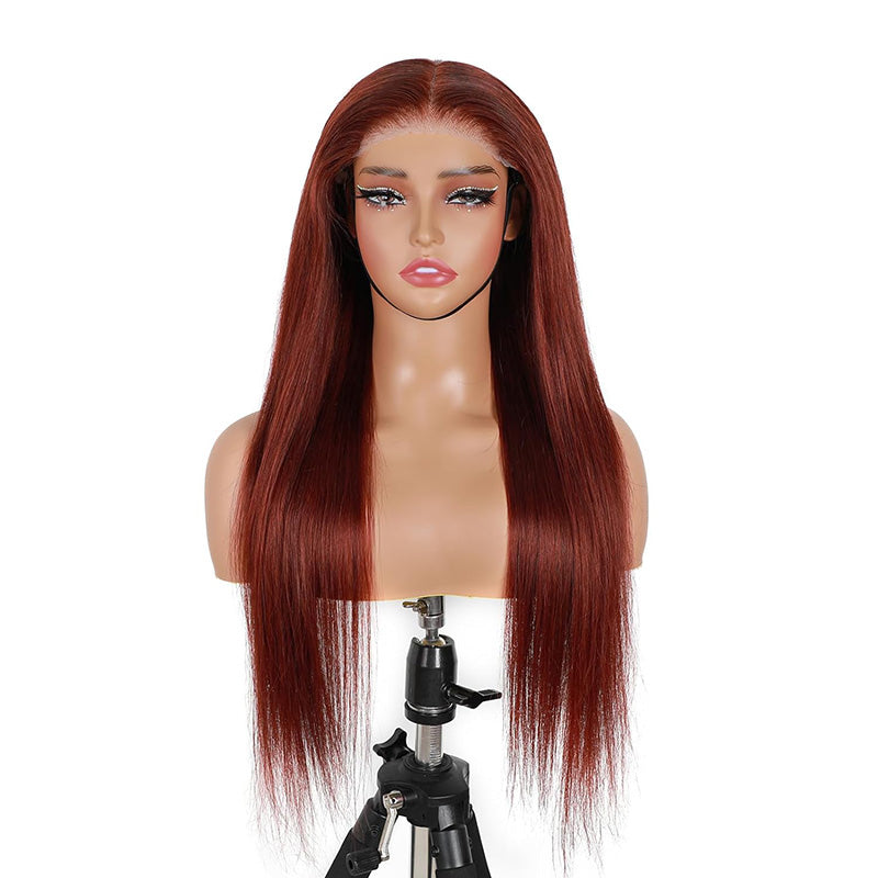 Firieya 5x5 Lace #33 Red Reddish Brown Auburn Straight Human Hair Wig