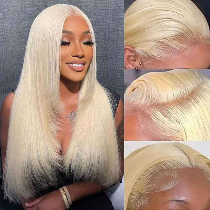 Firieya Layered Cut 613 Blonde Pre Plucked Glueless Straight 13x4 HD Transparent Lace Wigs