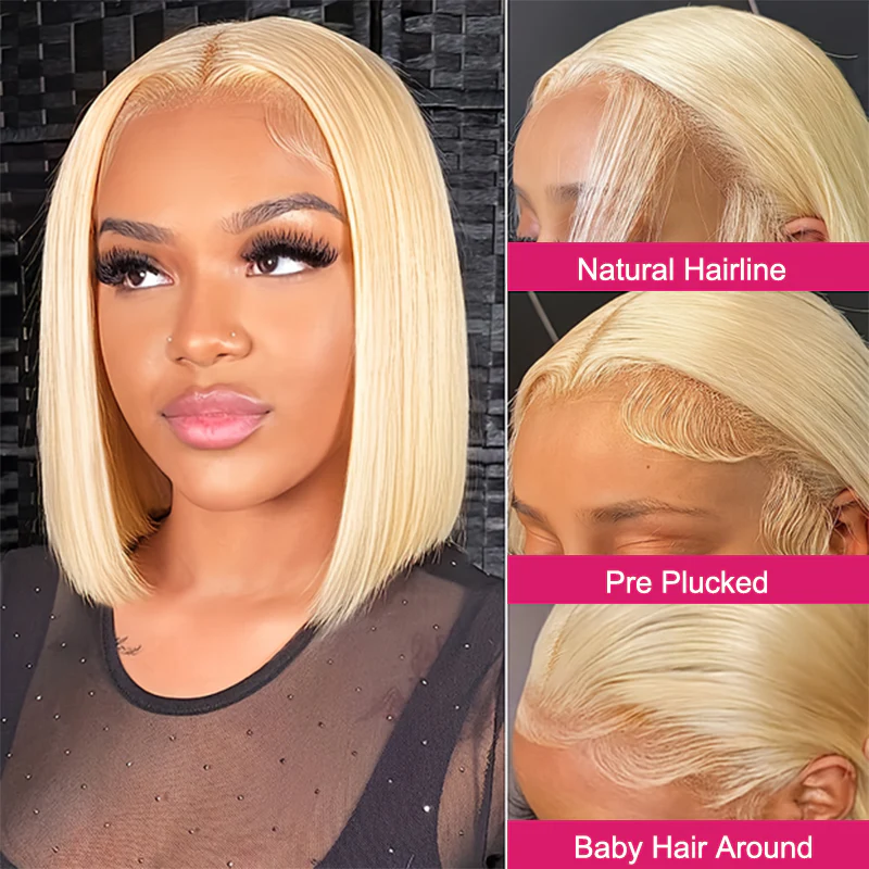 Firieya 4x4/13x4 Lace Wig #613 Blonde Bob Wig Brazilian Straight Human Hair Wigs