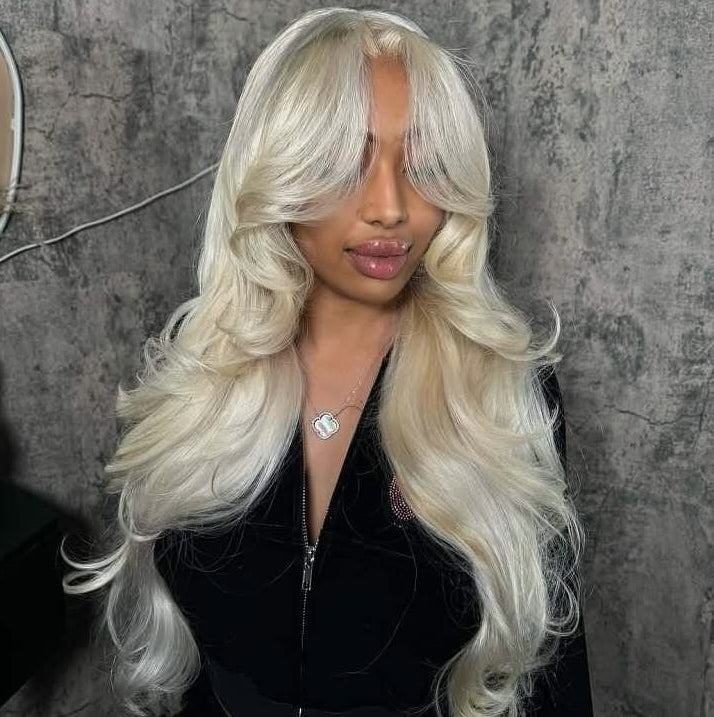 Firieya 613 Blonde 13x4 Curtain Bangs Body Wave Wig Pre Plucked Glueless HD Lace Human Hair Wigs