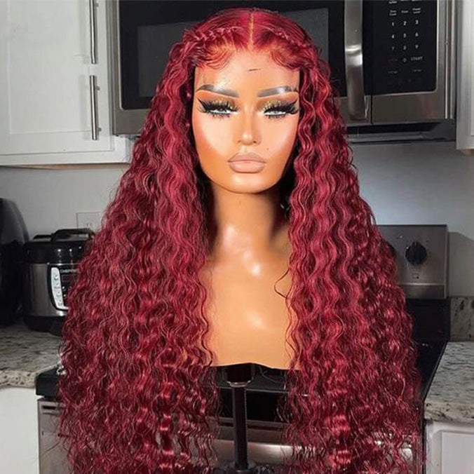 Firieya 99j Burgundy Lace Front Wigs Human Hair Pre Plucked Water Wave 9x6 HD Lace Front Human Hair Wigs for Women with Baby hair