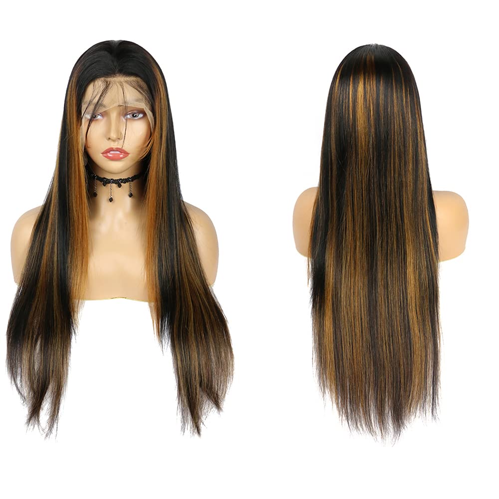 Firieya #1B/30 Ombre Highlight Wig 13x4 Lace Frontal Straight Wig for Women Pre Plucked with Baby Hair Human Hair Wig