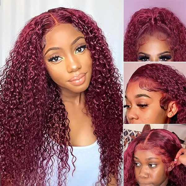 Firieya 99j Burgundy Lace Front Wigs Human Hair Pre Plucked Jerry Curly 9x6 HD Lace Front Human Hair Wigs for Women with Baby Hair