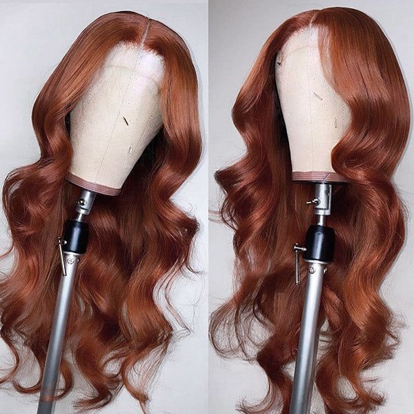 Firieya Reddish Brown Body Wave 5x5 Lace Closure Wig Human Hair Natural Density Auburn Copper Color