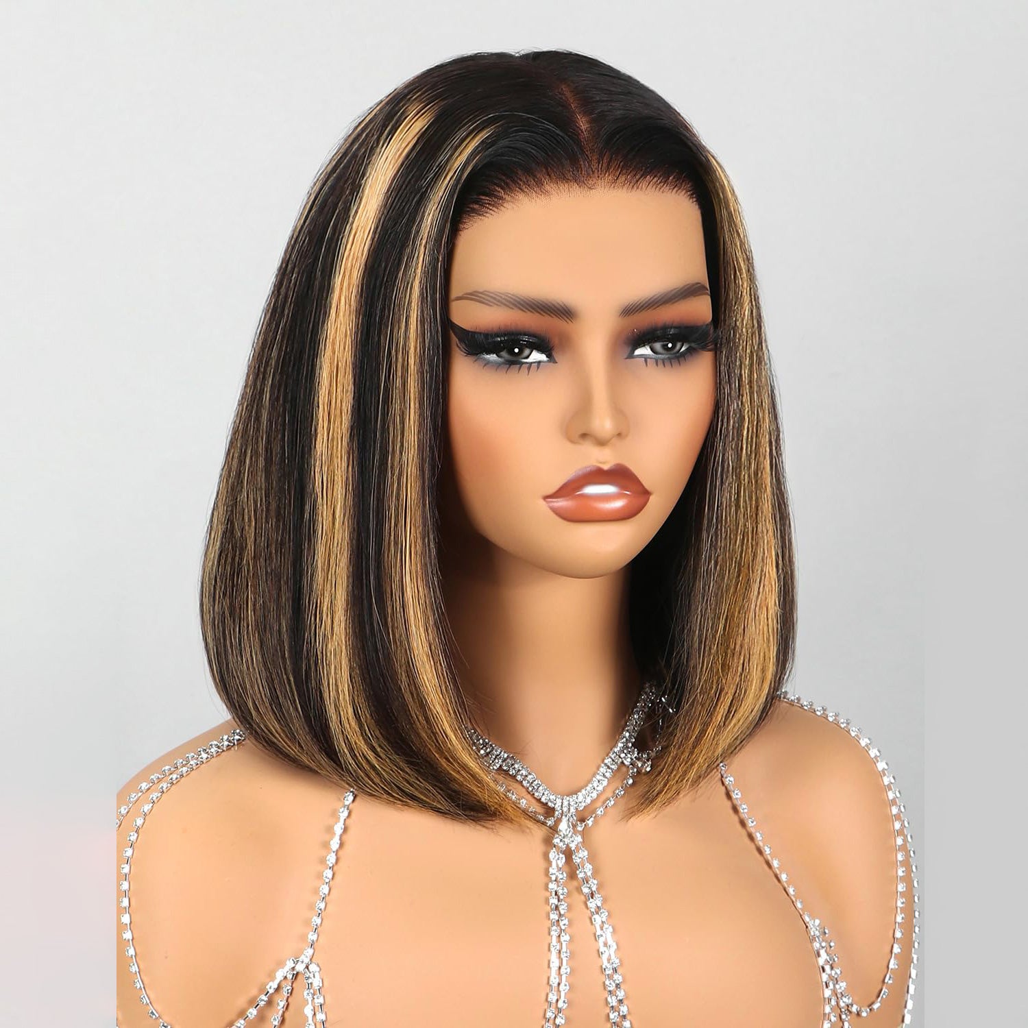 Firieya P1B/27 Balayage Ombre Highlight Straight Bob Wig 13x4 HD Lace Front Wig Pre Plucked Human Hair