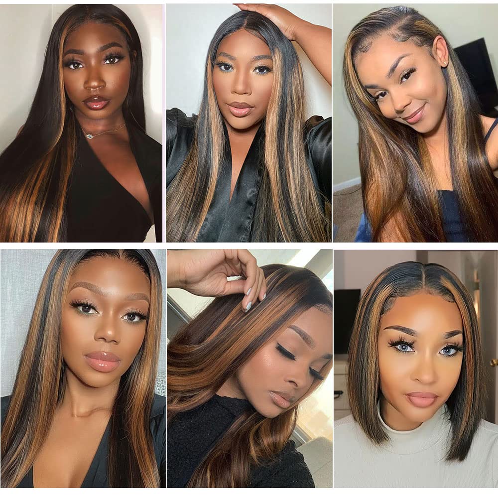 Firieya #1B/30 Ombre Highlight Wig 13x4 Lace Frontal Straight Wig for Women Pre Plucked with Baby Hair Human Hair Wig