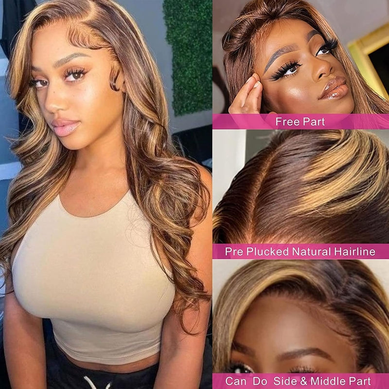 Firieya 13x4 Lace Honey Blonde HD Lace Front Body Wave Wig Piano Highlights Human Hair Wigs