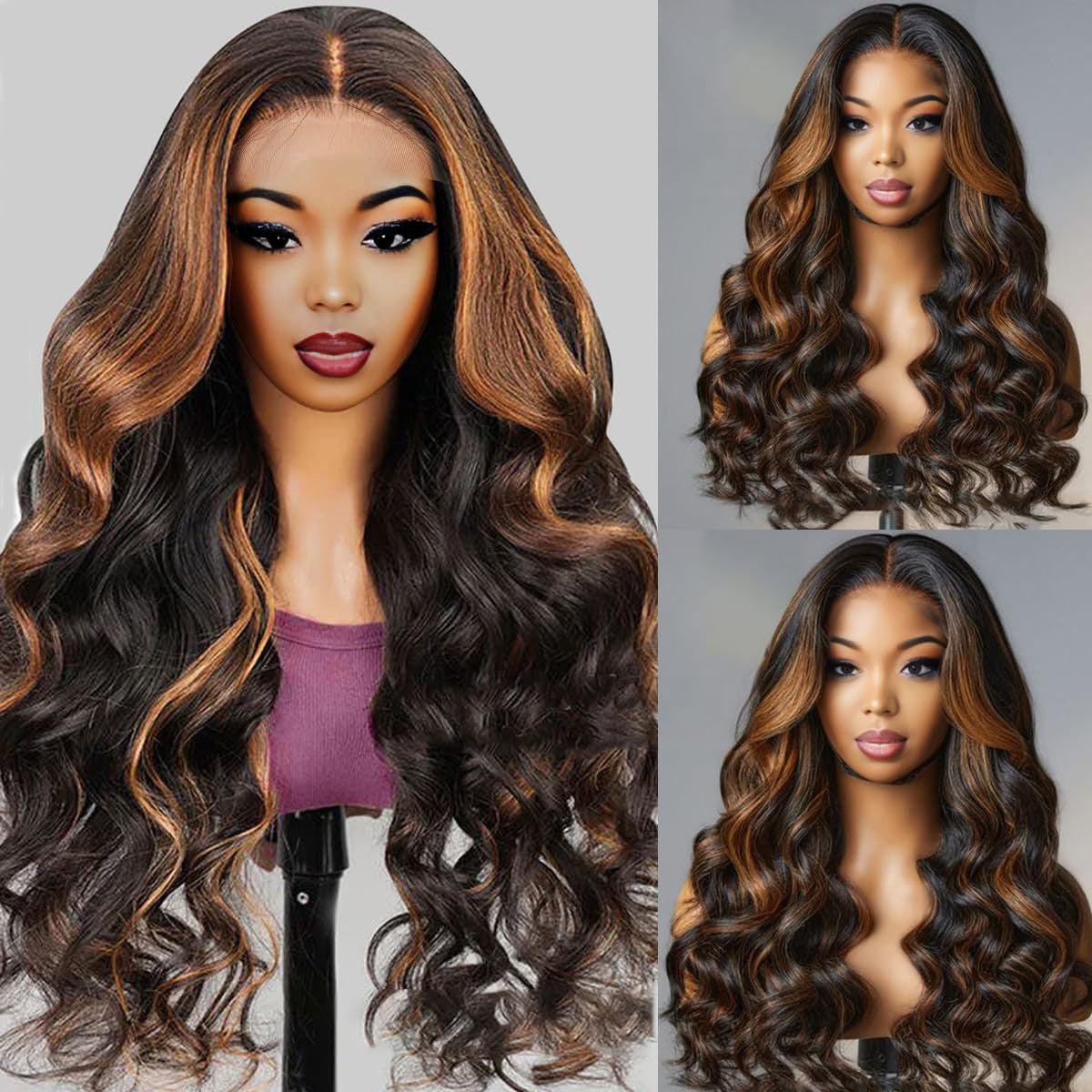 Firieya Honey Blonde Wigs Highlight Ombre 1B/30 13x4 Body Wave Lace Front Wigs Pre Plucked Human Hair Wig