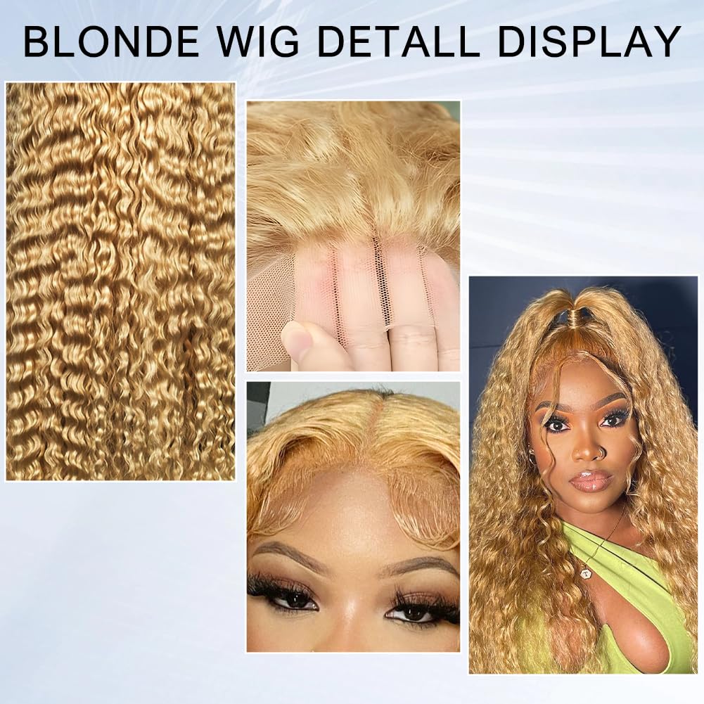 Firieya 13x4 Jerry Curly Human Hair Wigs Honey Blonde #27 Color Hair Transparent Lace Wigs