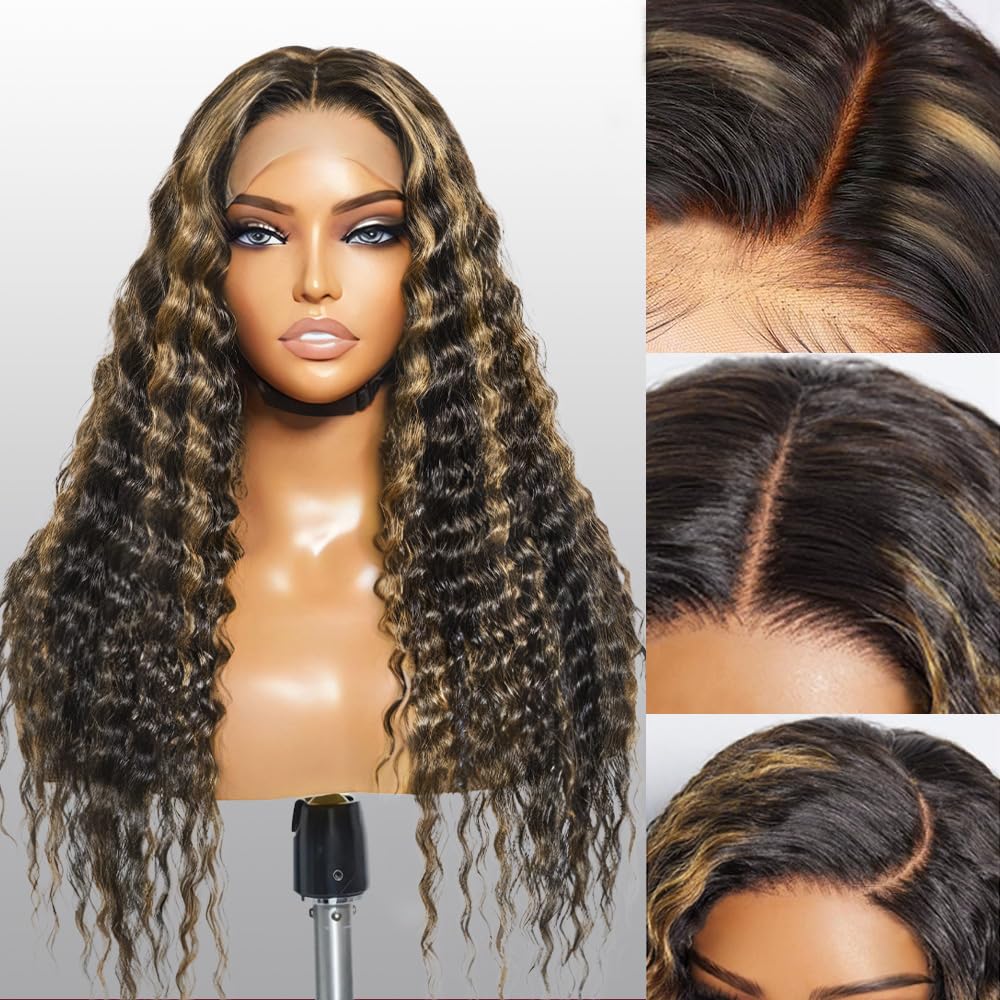 Firieya Highlight 1B/27 Ombre 13x4 Lace Front Wig Pre Plucked Black and Honey Blonde Deep Wave Human Hair Wig