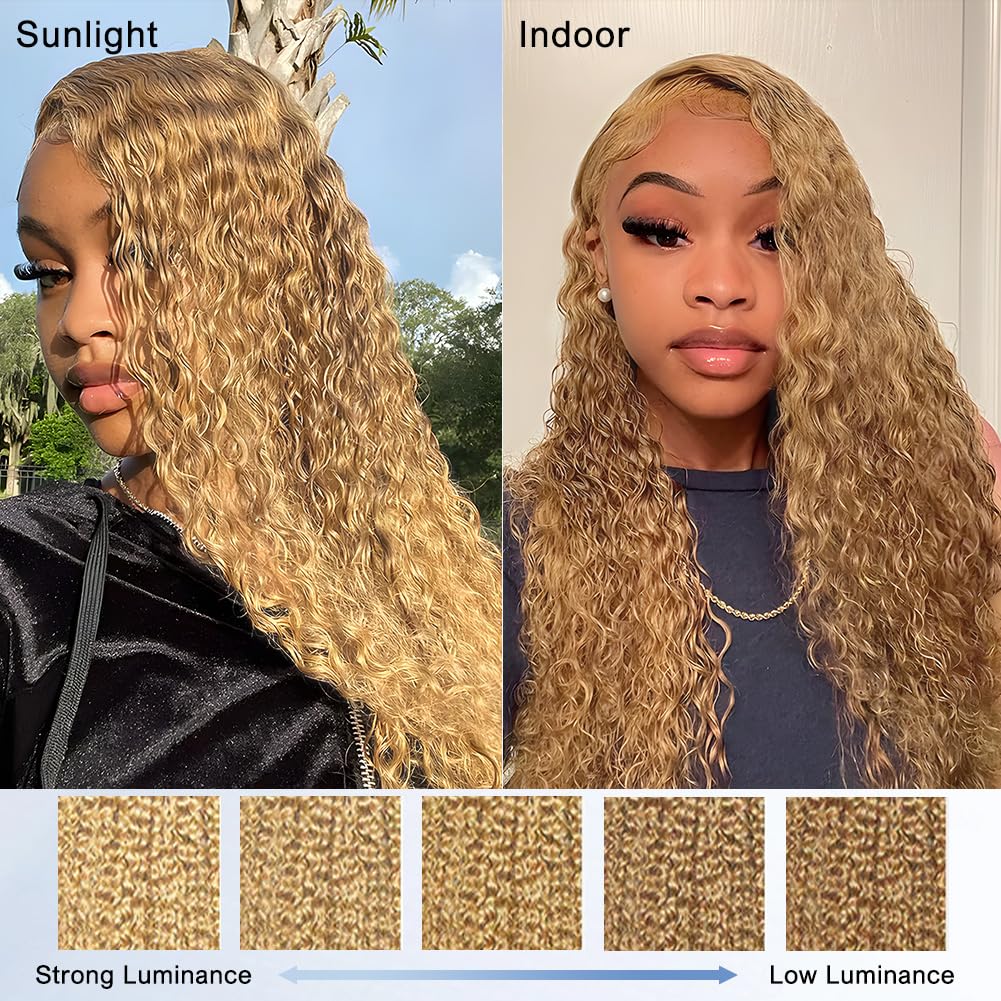 Firieya 13x4 Jerry Curly Human Hair Wigs Honey Blonde #27 Color Hair Transparent Lace Wigs