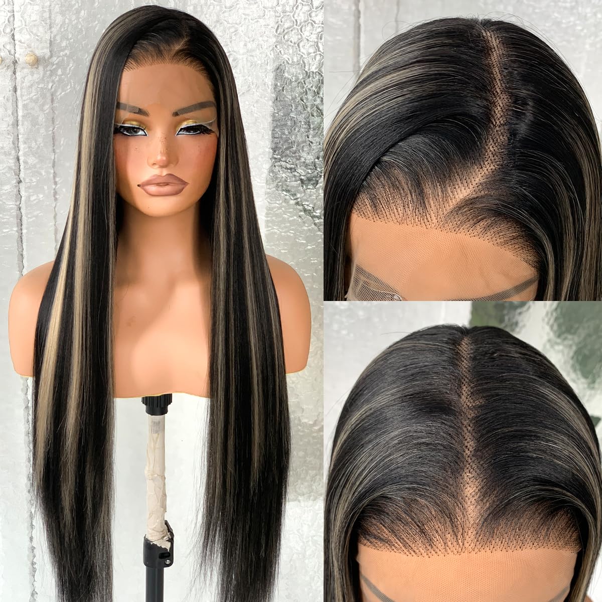Firieya 1B/27 Highlight Black Blonde Straight Wigs 13x4 Lace Frontal Wig Pre-plucked Glueless Straight Human Hair Wig