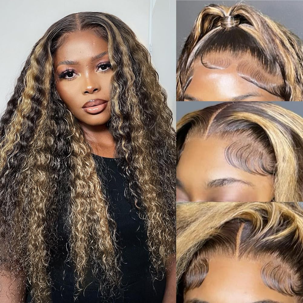 Firieya Highlight 1B/27 Ombre 13x4 Lace Front Wig Pre Plucked Black and Honey Blonde Deep Wave Human Hair Wig