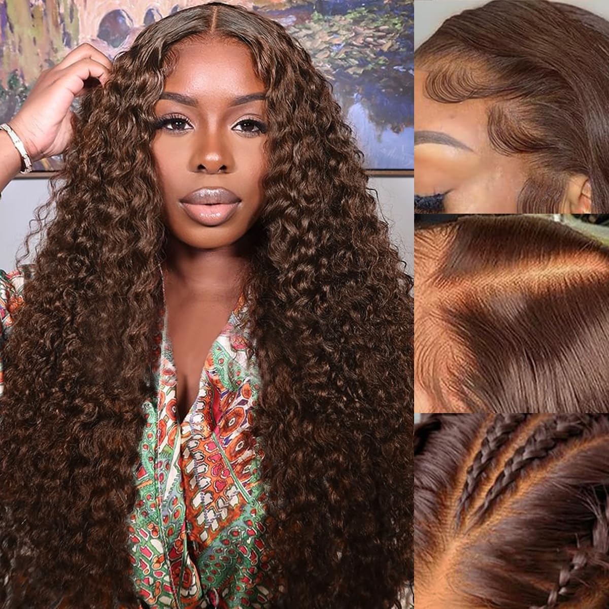 Firieya #4 Brown Colored Water Wave Lace Front Wig 13x4 Transparent Lace Frontal Wig Pre-Plucked Human Hair Wig