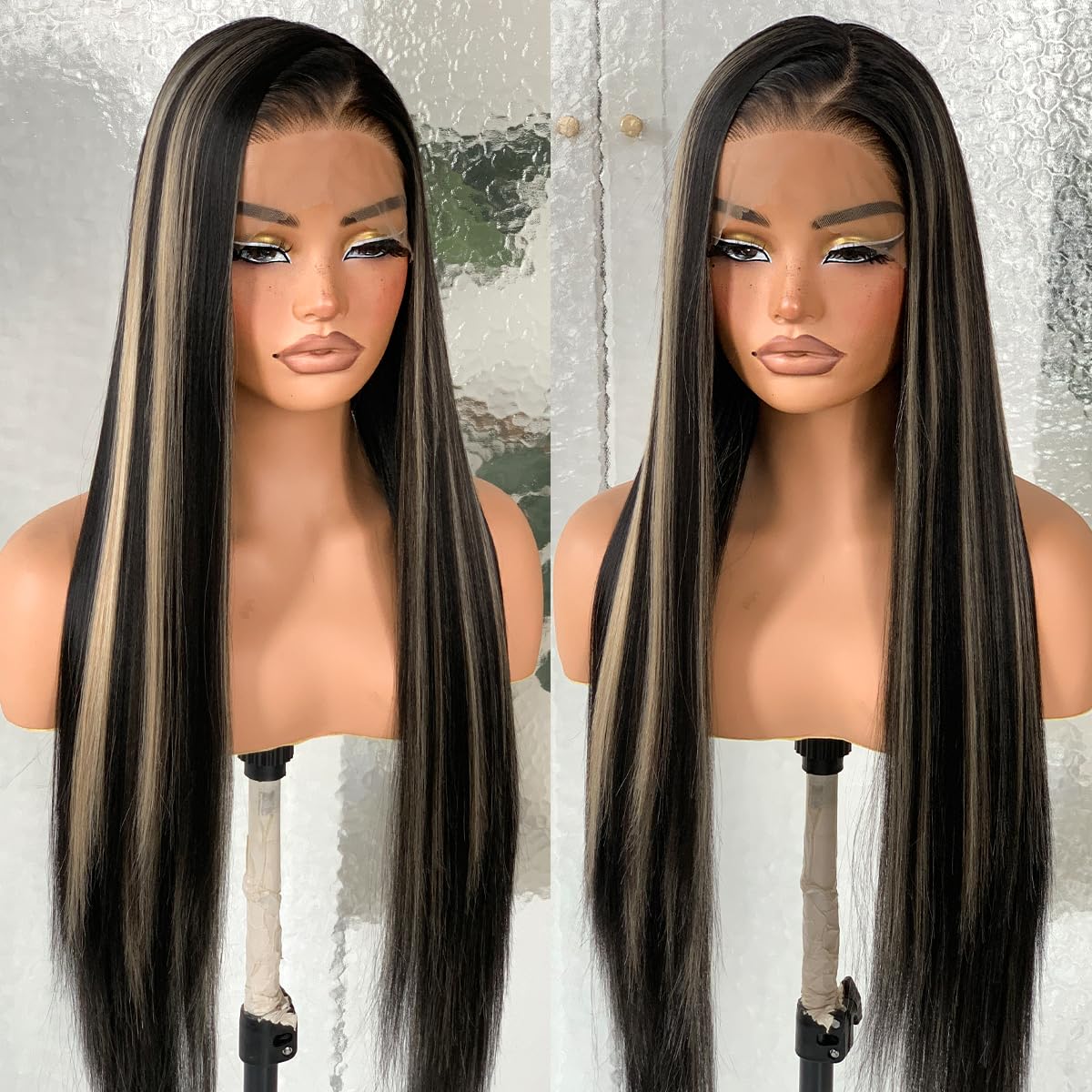 Firieya 1B/27 Highlight Black Blonde Straight Wigs 13x4 Lace Frontal Wig Pre-plucked Glueless Straight Human Hair Wig