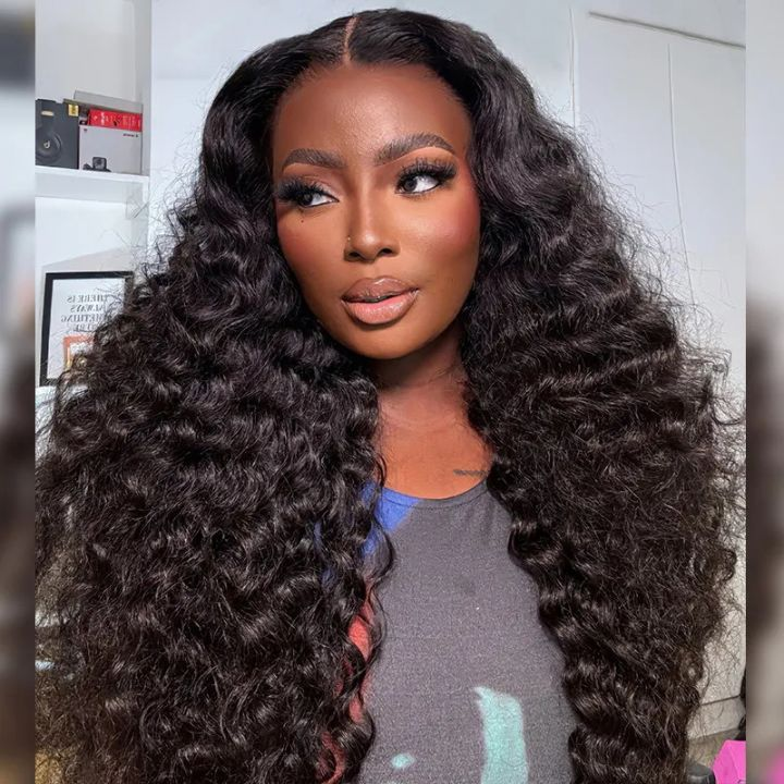 Firieya Deep Wave 13x6 HD Full Lace Wig Pre Plucked Glueless Lace Wig Deep Curly Hair