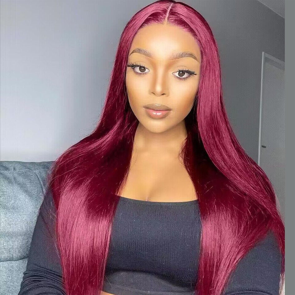 Firieya 99j Burgundy Lace Front Wigs Human Hair Pre Plucked Straight 7x5 HD Lace Front Human Hair Wigs for Women with Baby hair