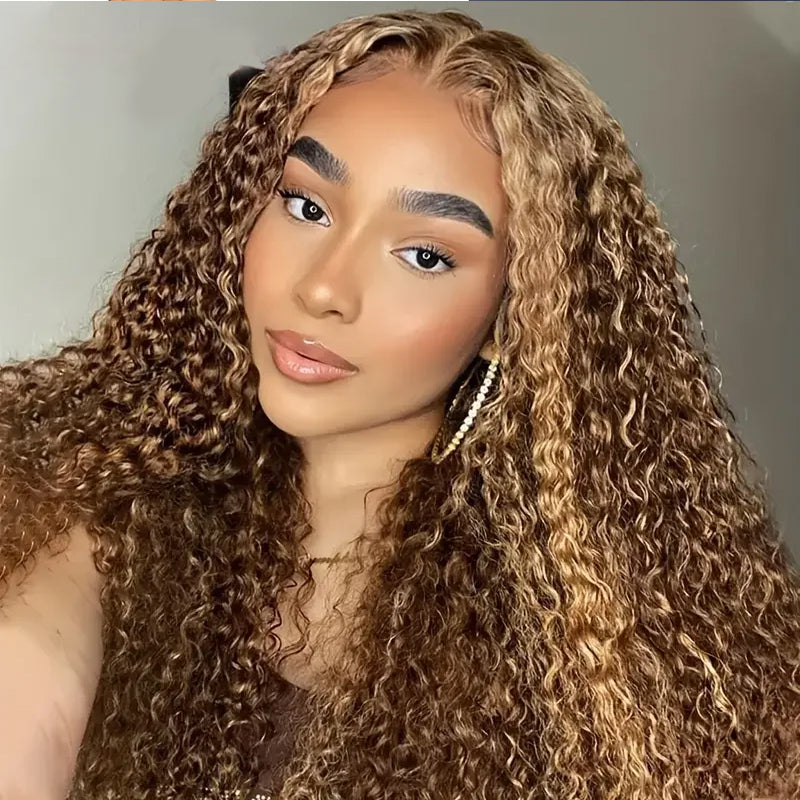Firieya 7x5 Pre-cut Glueless lace Wig Highlight Color P4/27 Water Wave Wig For Black Women