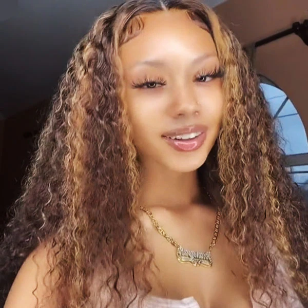 Firieya 7x5 Pre-cut Glueless lace Wig Highlight Color P4/27 Water Wave Wig For Black Women