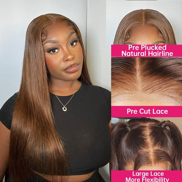 Firieya Chocolate Brown Pre plucked Glueless Wear Go Human Hair Wigs Brown Colored 9x6 HD Lace Closure Wig