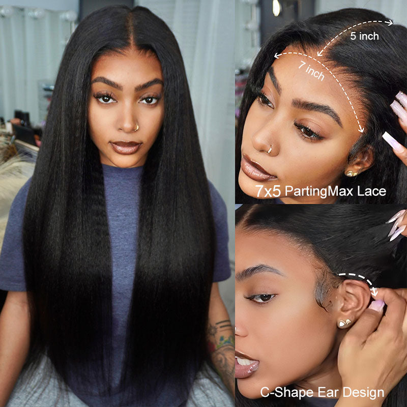 Firieya 7x5 HD Lace Front Wig Kinky Straight Wig Pre Plucked Real HD Lace Human Hair Wigs