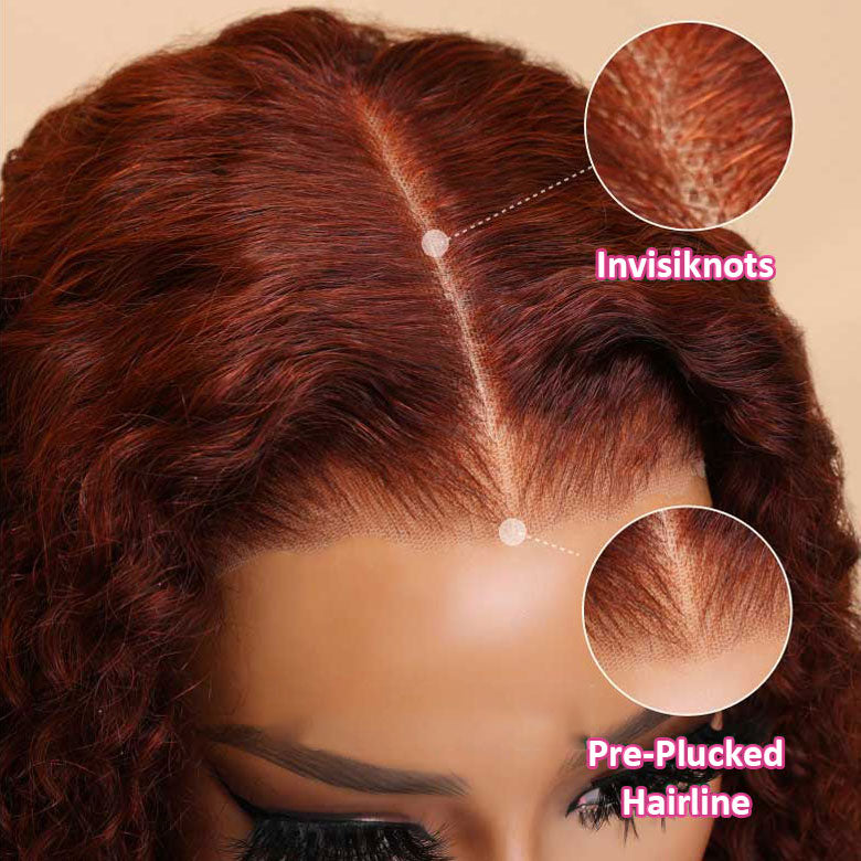 Firieya 7x5 Reddish Brown Kinky Straight Wig Ready To Go Glueless Lace Wigs Human Hair