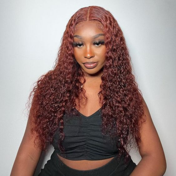 Firieya 9x6 Water Wave Reddish Brown Color Wear Go Glueless Wig Pre-cut Lace Wig Preplucked HD Lace Wig