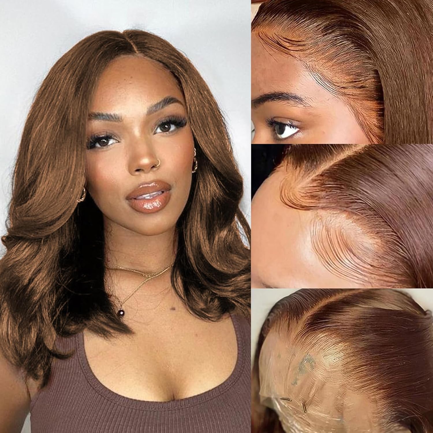 Firieya Brown Color Bob Wig 13x4 HD Frontal Lace Wig Body Wave Pre Plucked Human Hair Wig