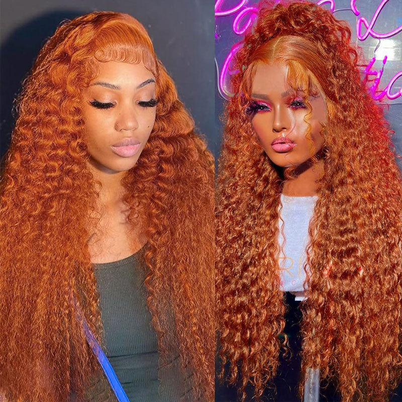 Firieya Ginger Orange Deep Wave Lace Front Wigs Human Hair Colored 13x4 HD Transparent Lace Frontal Wig
