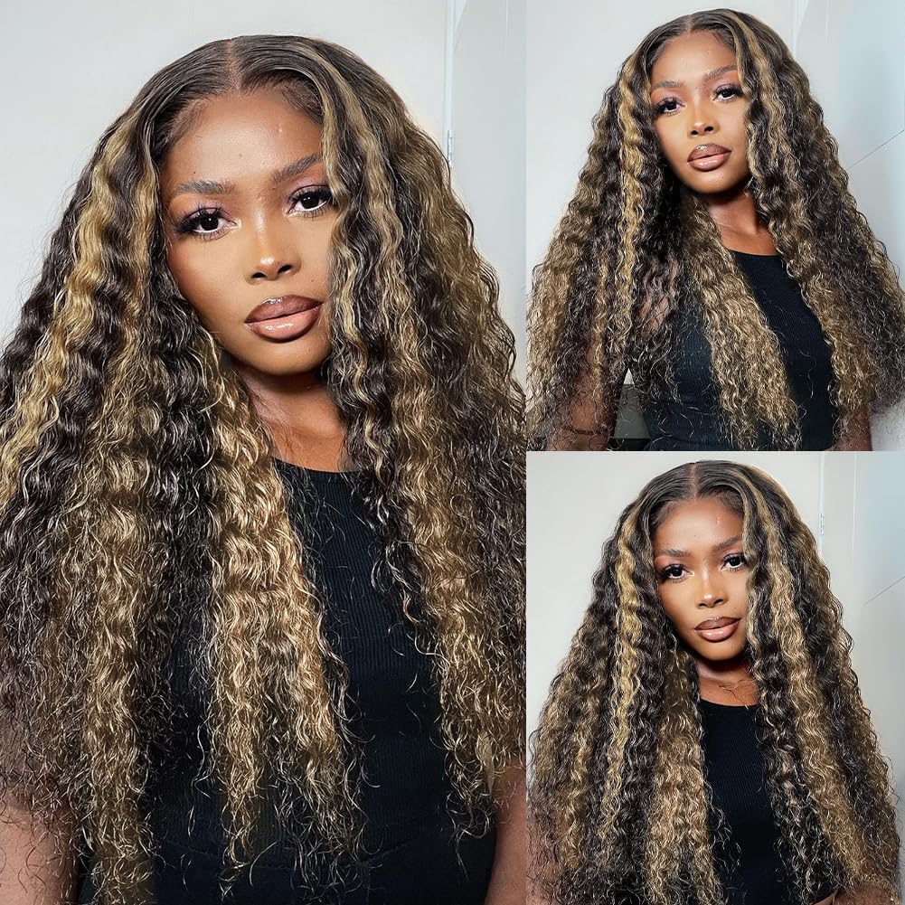 Firieya Highlight 1B/27 Ombre 13x4 Lace Front Wig Pre Plucked Black and Honey Blonde Deep Wave Human Hair Wig
