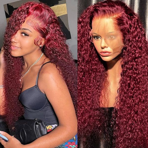 Firieya 99J Burgundy 13x4 Lace Frontal Gluless Wig Burgundy Jerry Curly Human Hair Wigs