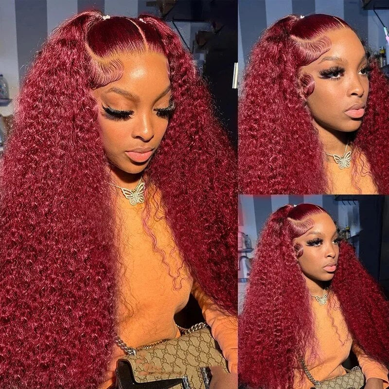 Firieya 99J Burgundy Color Kinky Curly Wear Go Glueless Wigs 7x5 Pre-Cut Lace Human Hair Wigs