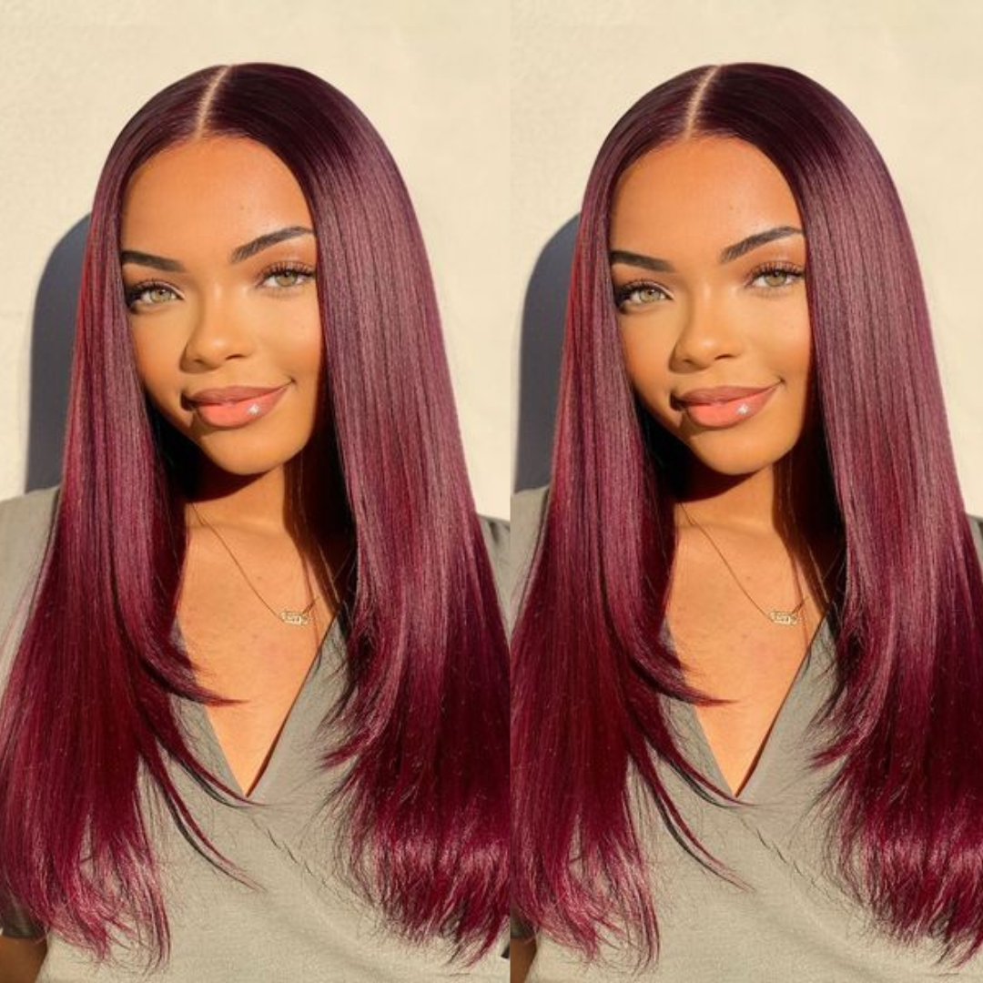 Firieya Layered Wig Straight Hair 99J Burgundy 13x4 Transparent Lace Frontal Human Hair Wigs