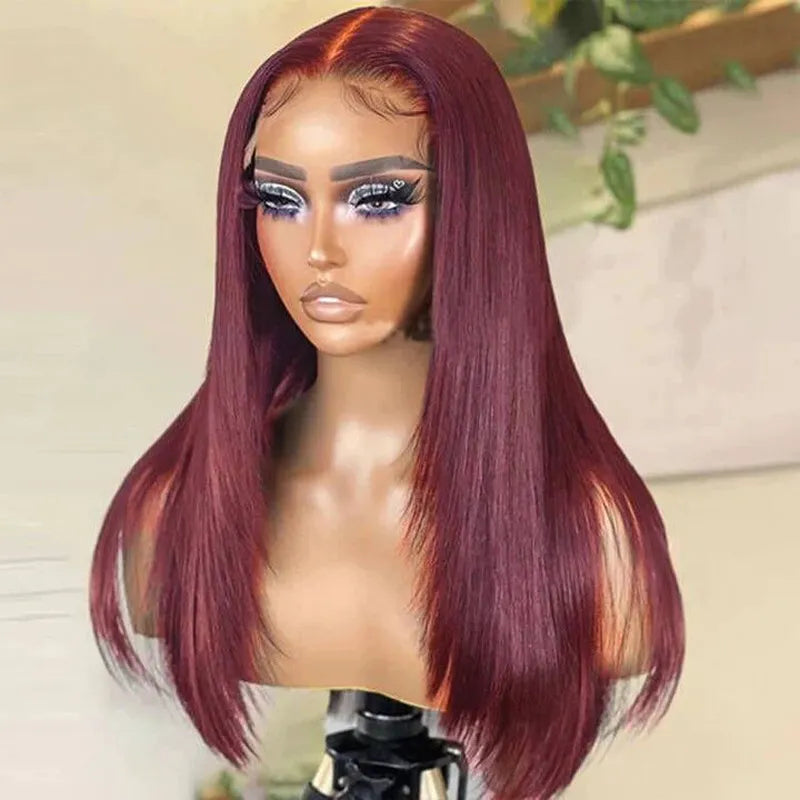 Firieya Layered Wig Straight Hair 99J Burgundy 13x4 Transparent Lace Frontal Human Hair Wigs