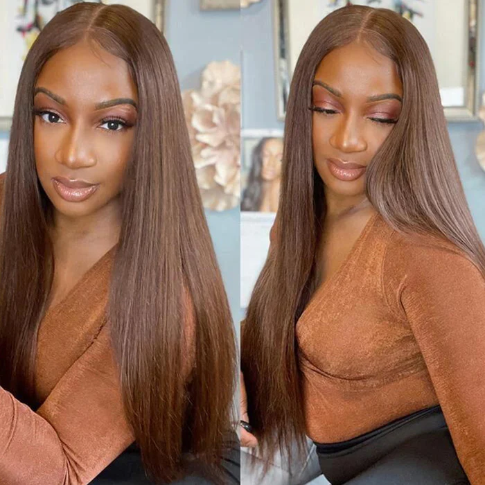 Firieya Chocolate Brown Pre plucked Glueless Wear Go Human Hair Wigs Brown Colored 9x6 HD Lace Closure Wig
