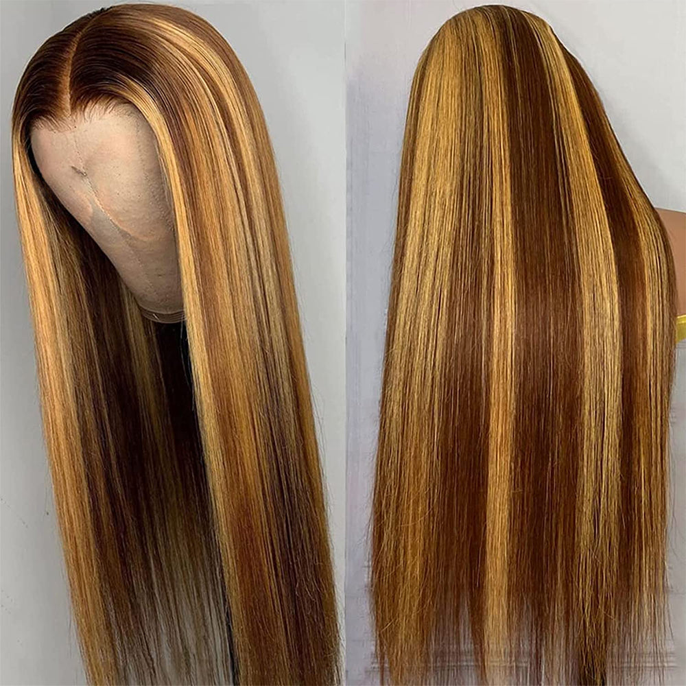 Firieya Highlight P4/27 Straight Hair Pre Cut 9x6 HD Lace Glueless Wig Pre Bleached