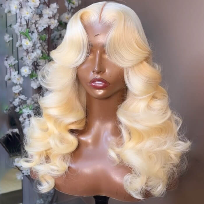 Firieya 613 Blonde 13x4 Curtain Bangs Body Wave Wig Pre Plucked Glueless HD Lace Human Hair Wigs