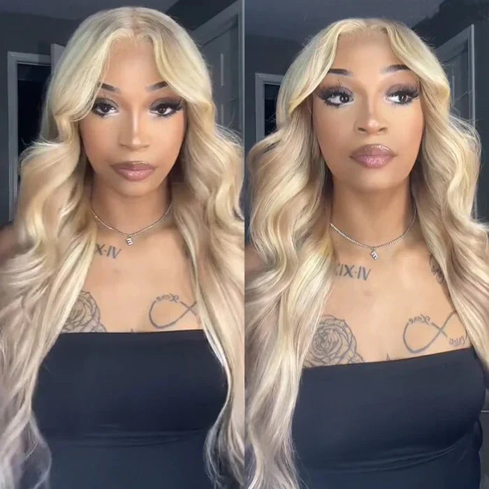 Firieya Blonde Highlight Curtain Bangs Body Wave Wigs 13x4 HD Lace Frontal Layered Human Hair Wigs