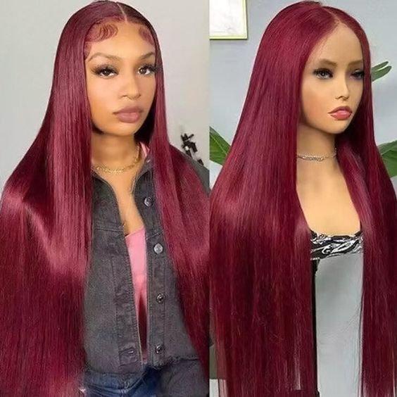 Firieya 99j Burgundy Lace Front Wigs Human Hair Pre Plucked Straight 9x6 HD Lace Front Human Hair Wigs for Women with Baby hair