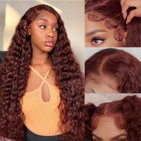 Firieya 9x6 Water Wave Reddish Brown Color Wear Go Glueless Wig Pre-cut Lace Wig Preplucked HD Lace Wig