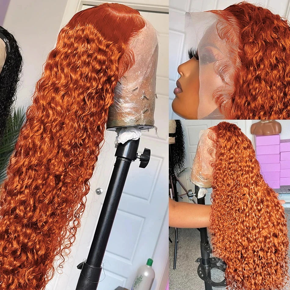 Firieya Ginger Orange Deep Wave Lace Front Wigs Human Hair Colored 13x4 HD Transparent Lace Frontal Wig