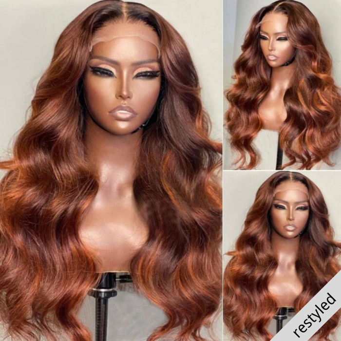 Firieya 13x4 Lace Frontal Wig Mixed Ginger Orange Straight Dimensional Copper Highlights Human Hair
