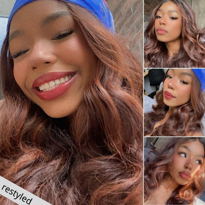 Firieya 13x4 Lace Frontal Wig Mixed Ginger Orange Straight Dimensional Copper Highlights Human Hair