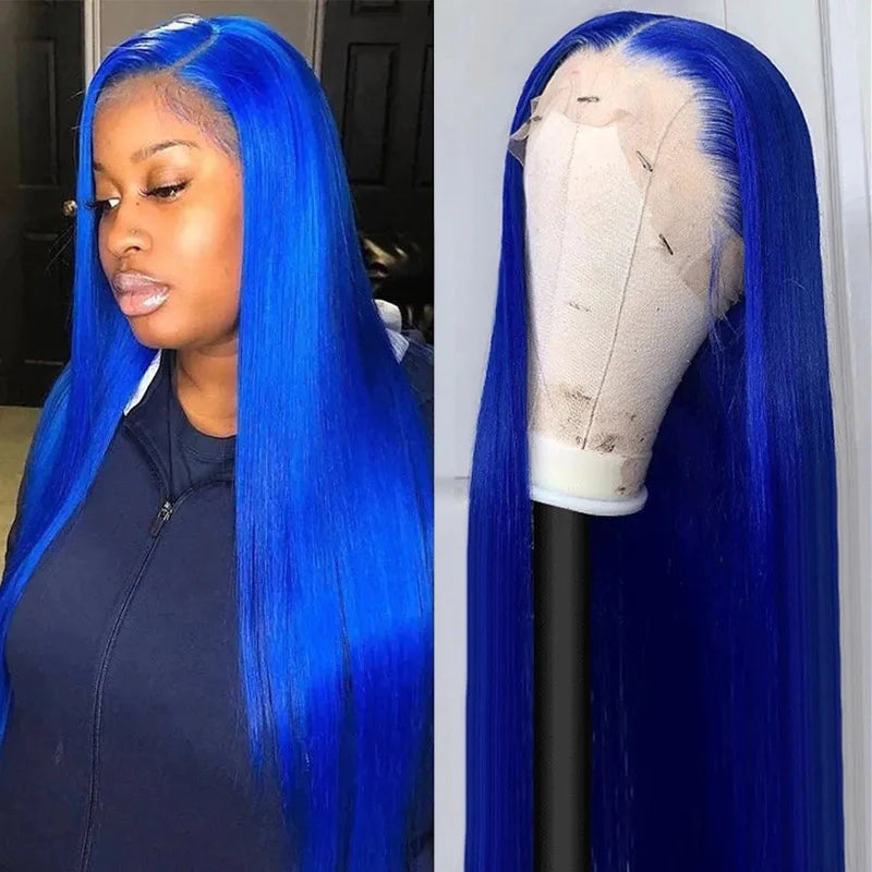 Firieya Midnight Blue Straight Hair HD Transparent 13x4 Lace Frontal Wig PrePlucked Glueless Human Hair Wigs
